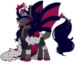 Size: 500x422 | Tagged: safe, alternate version, artist:goatpaste, derpibooru import, king sombra, alicorn, pony, umbrum, alicornified, alternate design, bat wings, cape, clothes, fangs, image, leonine tail, male, png, race swap, simple background, solo, sombracorn, stallion, white background, wings