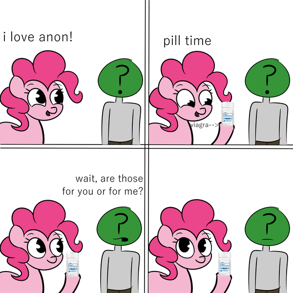 Size: 2000x2000 | Tagged: suggestive, artist:captaincontent, derpibooru import, pinkie pie, oc, oc:anon, comic, dialogue, image, looking at you, png