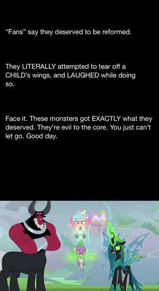 Size: 702x1280 | Tagged: safe, derpibooru import, edit, edited screencap, screencap, cozy glow, lord tirek, queen chrysalis, spike, alicorn, dragon, the ending of the end, alicornified, bell, cozycorn, grogar's bell, image, opinion, op is a duck, png, race swap, text, ultimate chrysalis, winged spike