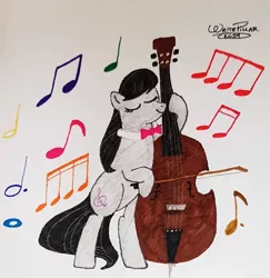 Size: 1024x1054 | Tagged: safe, artist:writepillar, derpibooru import, octavia melody, earth pony, pony, bipedal, cello, female, image, jpeg, mare, musical instrument, solo, traditional art