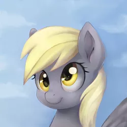 Size: 1024x1024 | Tagged: safe, artist:catachromatic, artist:thisponydoesnotexist, derpibooru import, machine learning generated, derpy hooves, pegasus, pony, bust, cute, derpibooru exclusive, female, image, neural network, overpaint, png, portrait, sky background, smiling, solo