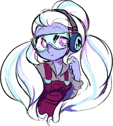 Size: 563x627 | Tagged: safe, artist:blastosunnydee, derpibooru import, edit, sugarcoat, equestria girls, friendship games, clothes, cute, earmuffs, female, image, long hair, looking at you, overalls, png, safety goggles, simple background, sketchy, smiling, solo, sugarcute, transparent background