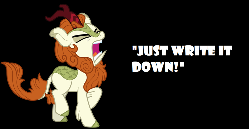 Size: 1202x624 | Tagged: safe, artist:cloudyglow, artist:twilyisbestpone, derpibooru import, autumn blaze, kirin, sounds of silence, angry, black background, cloven hooves, colored hooves, derpibooru exclusive, eyes closed, female, image, png, quote, rage, simple background, solo, vector