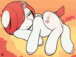 Size: 720x540 | Tagged: safe, artist:sugarelement, derpibooru import, oc, oc:red cherry, pegasus, pony, animated, cloud, cloud bed, dusk, gif, image, photo, sleeping, solo