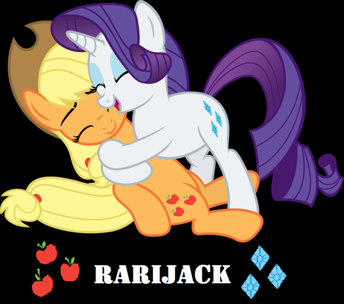 Size: 800x706 | Tagged: safe, artist:blackgryph0n, artist:slb94, artist:twilyisbestpone, derpibooru import, applejack, rarity, earth pony, pony, unicorn, black background, cute, cutie mark, derpibooru exclusive, eyes closed, female, hug, image, jackabetes, lesbian, png, raribetes, rarijack, shipping, simple background, smiling, vector