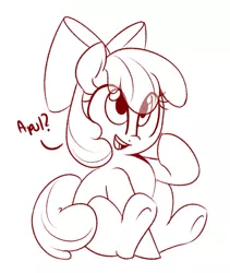 Size: 861x1019 | Tagged: safe, artist:notenoughapples, derpibooru import, apple bloom, pony, appul, cute, dialogue, eye clipping through hair, female, filly, image, jpeg, monochrome, open mouth, simple background, sitting, sketch, solo, white background