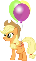 Size: 3000x5068 | Tagged: safe, artist:cloudyglow, artist:yanoda, derpibooru import, applejack, earth pony, pony, one bad apple, .ai available, absurd resolution, applejack's hat, balloon, cowboy hat, cutie mark, female, hat, holding, image, mare, png, simple background, smiling, solo, stetson, teeth, transparent background, vector