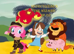 Size: 1280x941 | Tagged: safe, artist:disneyfangirl774, derpibooru import, pinkie pie, crossover, drix, gravity falls, image, jpeg, lambert the sheepish lion, mabel pines, osmosis jones, the wizard of oz, waddles