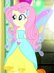 Size: 398x540 | Tagged: safe, derpibooru import, screencap, fluttershy, a photo booth story, eqg summertime shorts, equestria girls, beautiful, butterfly wings, clothes, cropped, dress, fall formal outfits, image, png, solo, wings