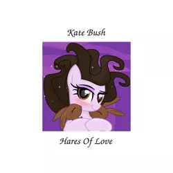 Size: 2000x2000 | Tagged: safe, artist:grapefruit-face, derpibooru import, ponified, hare, pony, rabbit, album cover, animal, base used, bedroom eyes, blushing, eyeshadow, hug, image, kate bush, looking at you, lying down, makeup, messy mane, png, ponified album cover
