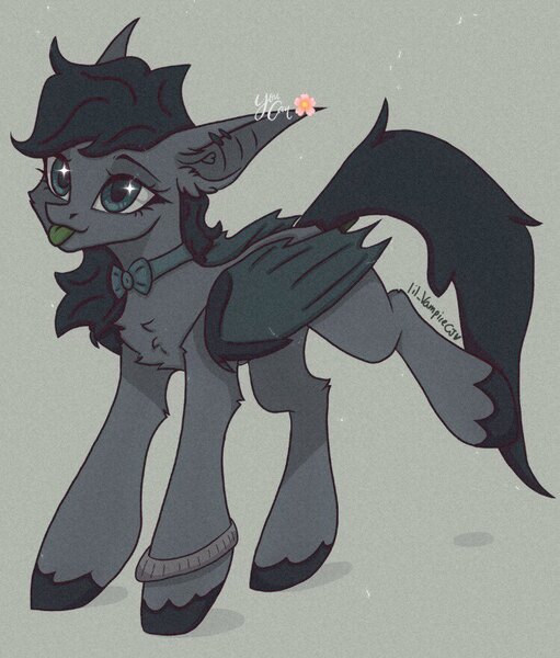 Size: 750x880 | Tagged: safe, artist:jun1313, artist:lil_vampirecj, derpibooru import, oc, oc:mozuku, bat pony, pony, 2000s, 2000s edit, base, base used, bat wings, female, green eyes, green hooves, green mane, green tail, green tongue, green wings, image, jewelry, jpeg, mare, photo, ring, solo, wings