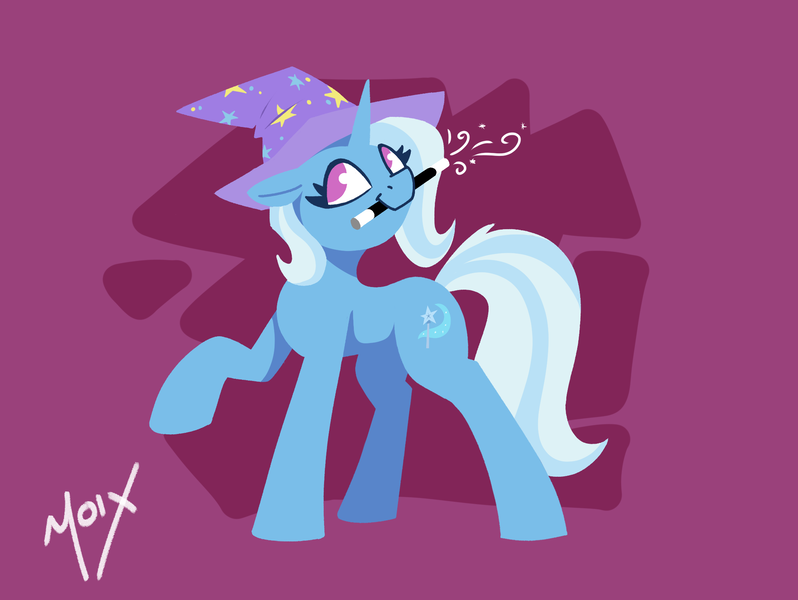 Size: 2125x1597 | Tagged: safe, artist:supermoix, derpibooru import, trixie, pony, unicorn, clothes, cute, diatrixes, female, floppy ears, image, magic, mare, minimalist, modern art, mouth hold, png, shirt, solo, t-shirt, wand