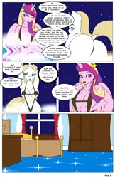 Size: 792x1224 | Tagged: suggestive, artist:dekomaru, color edit, derpibooru import, edit, princess cadance, queen chrysalis, anthro, comic:the hot room 3, ass, bikini, butt, clothes, colored, disguise, disguised changeling, image, png, swimsuit