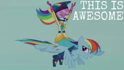 Size: 1280x720 | Tagged: safe, derpibooru import, edit, edited screencap, editor:quoterific, screencap, rainbow dash, pegasus, pony, equestria girls, friendship games, arms in the air, boots, clothes, cute, dashabetes, eyes closed, female, friendship games bloopers, helmet, image, jpeg, mare, open mouth, self ponidox, shoes, smiling