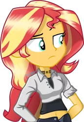 Size: 1607x2338 | Tagged: safe, artist:steyrrdash, derpibooru import, sunset shimmer, equestria girls, belly button, choker, clothes, female, image, png, raised eyebrow, short shirt, simple background, solo, transparent background, vector