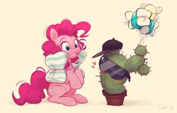 Size: 957x609 | Tagged: safe, artist:imalou, derpibooru import, pinkie pie, earth pony, pony, balloon, blushing, cactus, cute, diapinkes, glasses, hat, heart, image, jpeg, pillow