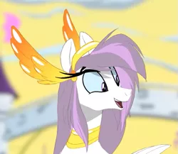 Size: 561x488 | Tagged: safe, derpibooru import, screencap, pegasus, pony, barely pony related, female, guardians of pondonia, image, mare, png, smiling, solo