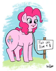 Size: 1492x1878 | Tagged: safe, artist:datzigga, derpibooru import, pinkie pie, earth pony, pony, :p, balloonbutt, butt, cute, diapinkes, image, large butt, png, sign, tether, thick, tongue out, vulgar