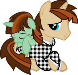 Size: 1768x1708 | Tagged: safe, artist:pegasski, derpibooru import, oc, oc:las vegas, unofficial characters only, pony, unicorn, base used, clothes, duo, eyelashes, eyes closed, father and child, father and daughter, female, filly, horn, image, lying down, male, png, prone, simple background, sleeping, stallion, transparent background, unicorn oc