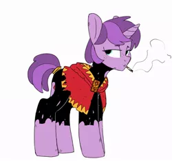 Size: 934x876 | Tagged: safe, artist:tallaferroxiv, oc, unofficial characters only, pony, unicorn, cigarette, clothes, female, freckles, horn, image, jpeg, mare, simple background, smoking, solo, tail wrap, unicorn oc, white background