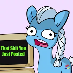 Size: 1024x1024 | Tagged: safe, artist:tjpones, derpibooru import, editor:tiffortat, oc, unofficial characters only, earth pony, pony, computer, concerned pony, faic, female, image, looking at you, mare, meme, open mouth, png, reaction image, solo, twilight's computer, unicorn twilight, vulgar