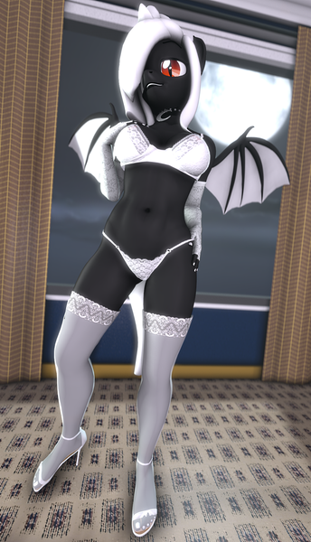 Size: 1100x1920 | Tagged: suggestive, artist:shadow star, derpibooru import, oc, oc:midnight ruby, bat pony, 3d, bat pony oc, bat wings, clothes, image, lingerie, png, source filmmaker, wings