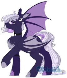 Size: 2269x2643 | Tagged: safe, artist:mediasmile666, derpibooru import, oc, unofficial characters only, bat pony, pony, bat pony oc, bat wings, choker, female, image, looking at you, mare, png, profile, simple background, spread wings, standing, transparent background, wings