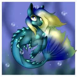 Size: 1280x1280 | Tagged: safe, artist:tfomegastar, derpibooru import, oc, unofficial characters only, seapony (g4), blue eyes, bubble, crepuscular rays, deviantart watermark, dorsal fin, fins, fish tail, flowing mane, flowing tail, image, jpeg, looking at you, obtrusive watermark, ocean, seaweed, solo, tail, underwater, water, watermark