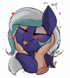 Size: 1855x2048 | Tagged: safe, artist:beardie, derpibooru import, oc, bat pony, beardies scritching ponies, blushing, commission, cute, disembodied hand, eyes closed, hand, happy, heart, image, jpeg, petting, tongue out, ych result