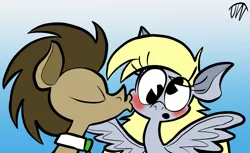 Size: 1575x962 | Tagged: safe, artist:joeywaggoner, derpibooru import, derpy hooves, doctor whooves, time turner, earth pony, pegasus, pony, angry birds, blushing, cartoons greatest toons, doctorderpy, female, image, kissing, male, mare, phineas and ferb, png, rugrats, shipping, stallion, straight, teen titans go, yo gabba gabba!