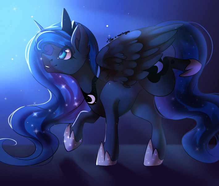 Size: 1200x1016 | Tagged: safe, artist:neonbugzz, artist:tessa_key_, derpibooru import, princess luna, alicorn, pony, background, collaboration, crown, fanart, horn, image, jewelry, png, regalia, solo, wings