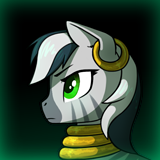 Size: 160x160 | Tagged: safe, artist:dipfanken, derpibooru import, edit, edited screencap, editor:fluttershyisnot adoormat, screencap, oc, oc:wingu, unofficial characters only, zebra, fallout equestria, game: fallout equestria: remains, bust, gradient background, image, png