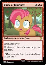 Size: 375x523 | Tagged: safe, derpibooru import, edit, babs seed, friendship is witchcraft, one bad apple, apple, apple tree, blind, cataracts, ccg, food, image, magic the gathering, png, seed no evil, trading card, trading card edit, tree