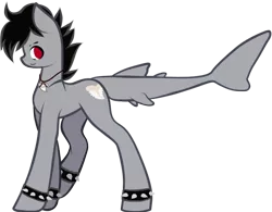Size: 808x631 | Tagged: safe, artist:scarlet rose, derpibooru import, oc, oc:kauika, unofficial characters only, original species, pony, shark, shark pony, base artist:mary-maru, base used, bracelet, cute, cutie mark, female, image, implied heterochromia, my little pony, png, punk, red eye, shark tooth, shark tooth necklace, side view, smiling, solo, spiked wristband, wristband
