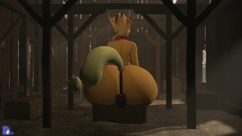 Size: 1920x1080 | Tagged: questionable, artist:demb, derpibooru import, applejack, anthro, earth pony, human, pony, 3d, applebutt, applejack's hat, barn, butt, cowboy hat, domination, faceful of ass, facesitting, female, femdom, hat, human female, human on pony action, image, interspecies, large butt, lesbian, mare, mare on human female, png, pony on human action, source filmmaker