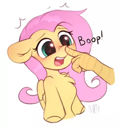 Size: 2124x2274 | Tagged: safe, artist:argigen, derpibooru import, discord, fluttershy, pony, boop, chibi, cute, disembodied hand, floppy ears, hand, heart eyes, image, offscreen character, open mouth, png, rcf community, shyabetes, simple background, solo focus, white background, wingding eyes