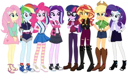 Size: 1024x596 | Tagged: safe, artist:bidzinha, artist:emeraldblast63, derpibooru import, applejack, fluttershy, pinkie pie, rainbow dash, rarity, sci-twi, starlight glimmer, sunset shimmer, twilight sparkle, equestria girls, college, humane five, humane seven, humane six, image, older, png, simple background, transparent background, university