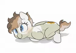 Size: 2048x1446 | Tagged: safe, artist:mochi_nation, derpibooru import, oc, oc:sunrich maron, unofficial characters only, pegasus, pony, cute, female, filly, freckles, image, jpeg, lying down, ocbetes, side, simple background, solo, white background