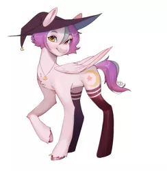 Size: 3484x3576 | Tagged: safe, artist:emily-826, derpibooru import, oc, oc:shylu, pegasus, pony, clothes, female, hat, image, mare, png, simple background, socks, solo, white background, witch hat