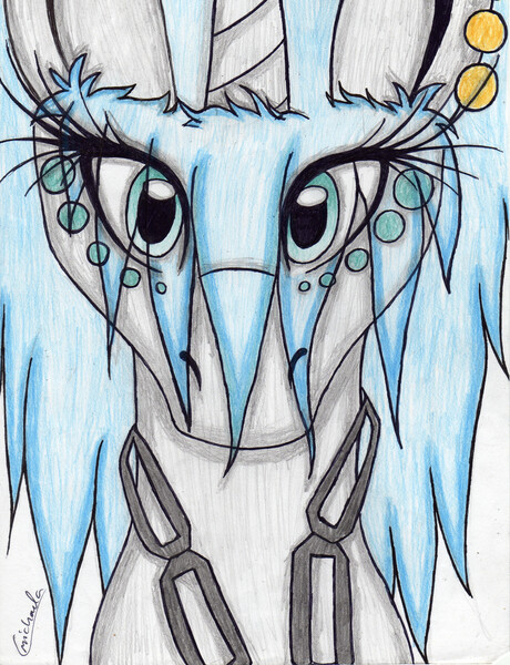 Size: 2488x3246 | Tagged: safe, artist:beamybutt, derpibooru import, oc, oc:moonbeam, pony, unicorn, bust, chains, ear piercing, eyelashes, horn, image, jpeg, piercing, signature, simple background, solo, traditional art, unicorn oc, white background