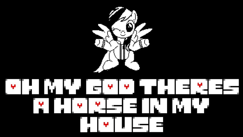 Size: 1280x720 | Tagged: safe, artist:horses are fuckin weird, derpibooru import, rainbow dash, horse, pegasus, black and white, black background, clothes, equestale, grayscale, image, jacket, jontron, jpeg, logo, meme, monochrome, one eye closed, pixel art, sans (undertale), shrug, simple background, smiling, sprite, undertale, wings, wink