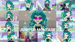 Size: 1974x1111 | Tagged: safe, derpibooru import, edit, edited screencap, editor:quoterific, screencap, juniper montage, leafy mint, mint chip, equestria girls, mirror magic, spoiler:eqg specials, angry, canterlot mall, collage, female, giantess, glowing eyes, grin, image, juniper monstar, macro, magic, male, png, purple eyes, smiling