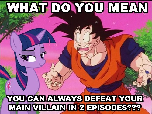 Size: 500x375 | Tagged: safe, derpibooru import, twilight sparkle, human, pony, saiyan, unicorn, caption, dragon ball, dragon ball z, female, funny, goku, image, image macro, male, mare, meme, png, smiling, smirk, smug, smuglight sparkle, son goku, text, unicorn twilight