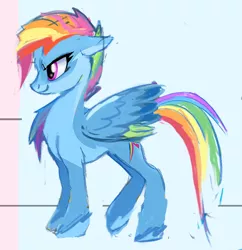 Size: 814x841 | Tagged: safe, artist:tiffortat, rainbow dash, pegasus, pony, leak, female, g5, image, mare, png, profile, redesign, simple background, smiling, solo, standing