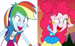 Size: 1024x626 | Tagged: safe, derpibooru import, pinkie pie, rainbow dash, equestria girls, equestria girls series, movie magic, sunset's backstage pass!, spoiler:eqg series (season 2), spoiler:eqg specials, excited, image, jpeg, open mouth, pinkie pie is best facemaker, rainbow dash is best facemaker, same energy, tongue out