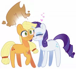 Size: 1842x1657 | Tagged: safe, artist:galactiaaa, derpibooru import, applejack, rarity, earth pony, pony, unicorn, applejack's hat, blushing, cowboy hat, eyes closed, female, hat, heart, image, jpeg, lesbian, nuzzling, rarijack, shipping, smiling, surprised, wide eyes