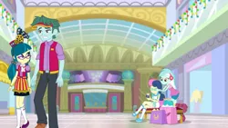 Size: 1417x797 | Tagged: safe, derpibooru import, screencap, bon bon, brim marco, juniper montage, lyra heartstrings, sweetie drops, equestria girls, equestria girls series, holidays unwrapped, spoiler:eqg series (season 2), canterlot mall, female, image, male, png, shipping fuel