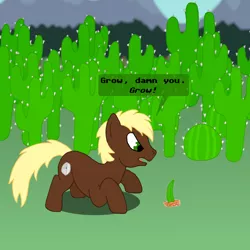 Size: 1024x1024 | Tagged: safe, artist:hakar-kerarmor, derpibooru import, oc, oc:moebius strip, unofficial characters only, earth pony, cactus, frown, image, png, solo