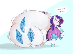 Size: 1942x1425 | Tagged: suggestive, alternate version, artist:sirmasterdufel, derpibooru import, rarity, pony, unicorn, blushing, bottom heavy, butt, clothes, dialogue, dress, embarrassed, fat, fat fetish, fetish, huge butt, image, impossibly large butt, jiggle, large butt, morbidly obese, obese, open mouth, open smile, png, raritubby, rearity, smiling, solo, sweat, sweatdrop