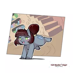 Size: 1200x1200 | Tagged: safe, artist:cold-blooded-twilight, derpibooru import, oc, oc:bitterpill, pony, colt, image, library, male, open mouth, png, raised leg, smiling, solo, solo male, tail wrap, trap, unshorn fetlocks